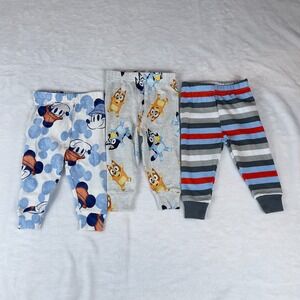 Mickey Lot of 3 Pajama Pants Toddler Boys 12M Multi Patterned Soft Touch Pull On
